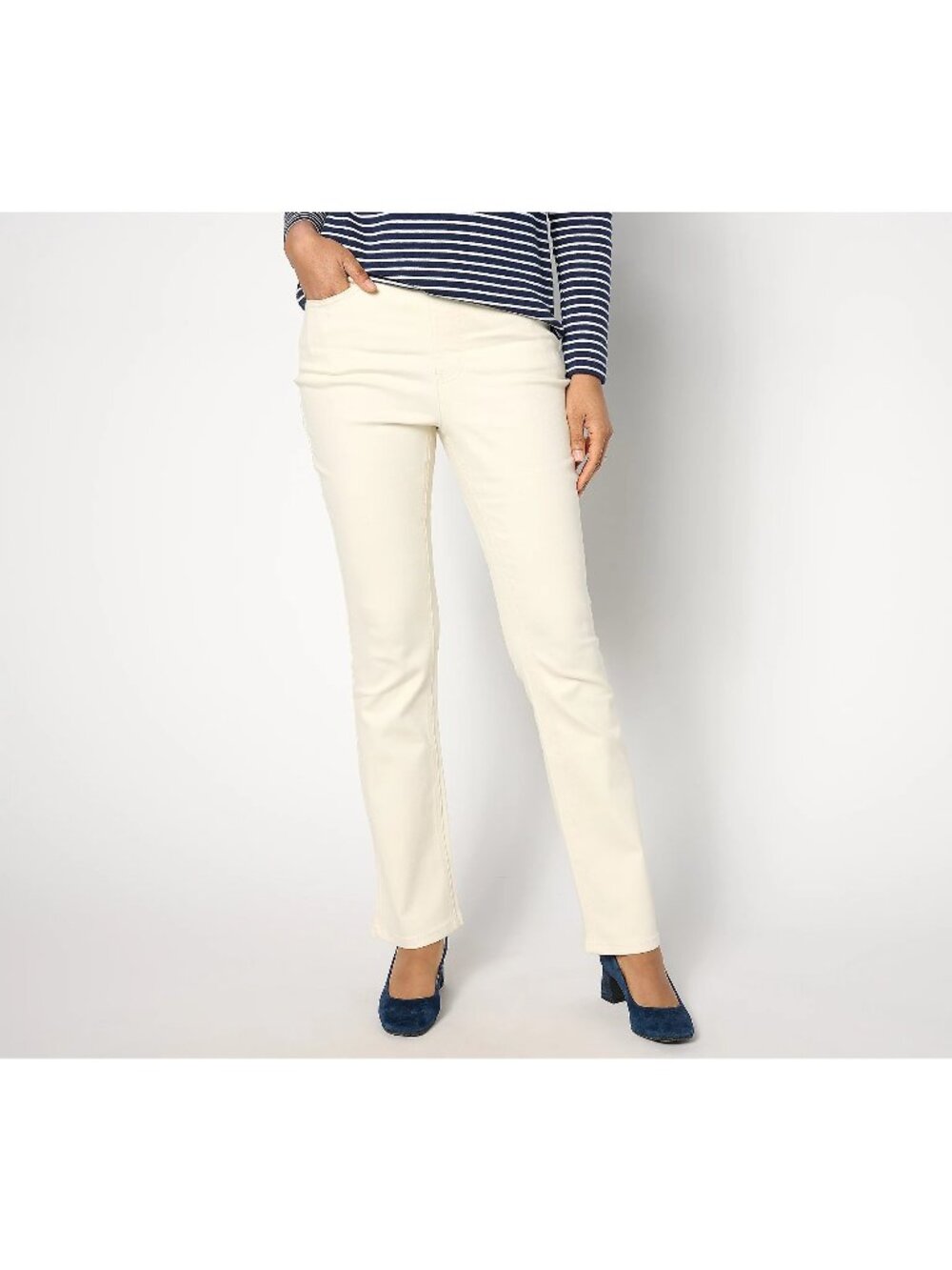 Isaac Mizrahi Live! Jeans Size 6 Tall True Denim Slim Boot w/ Side Vent Cream